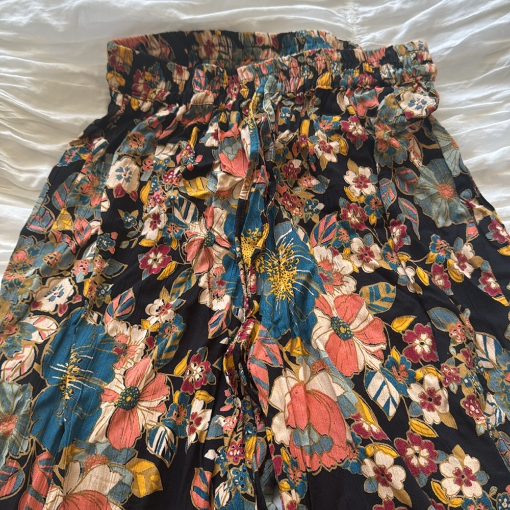 Angie Women's Wide Tier Leg S Floral Pants Boho Festival Flare Tribal Hippie Y2K - Picture 2 of 3